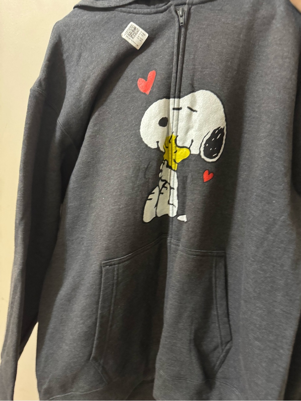 Charcoal Snoopy Graphic Zip-Up Hoodie Sweater